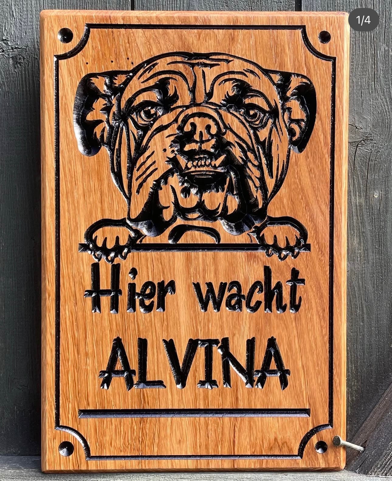 Individuelles Hundeschild Eiche massiv | Wunschrasse & Personalisierung | 30x20cm handgefertigt