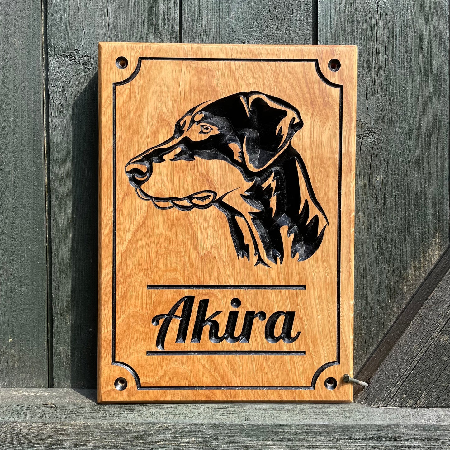 Individuelles Hundeschild Eiche massiv | Wunschrasse & Personalisierung | 30x20cm handgefertigt