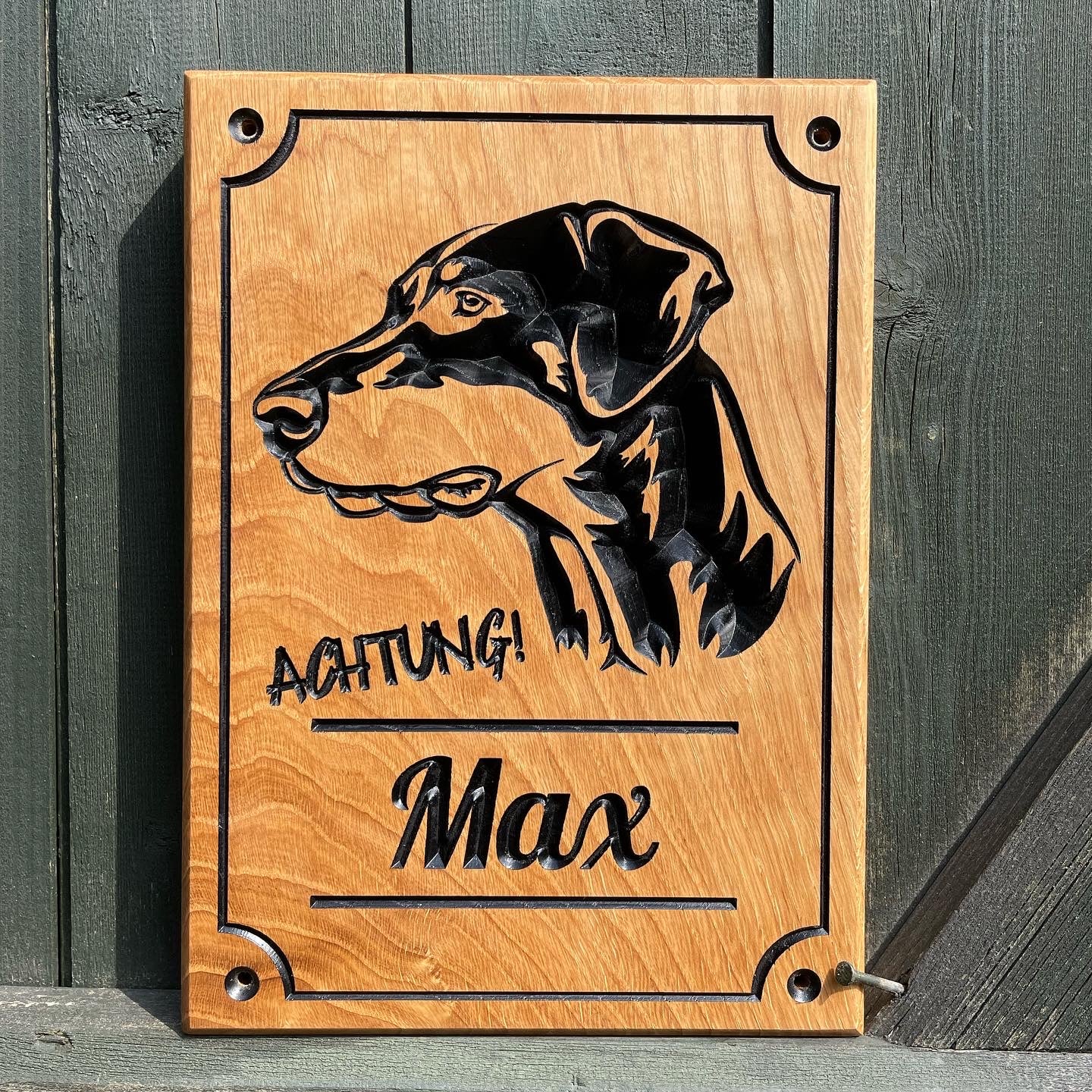 Individuelles Hundeschild Eiche massiv | Wunschrasse & Personalisierung | 30x20cm handgefertigt